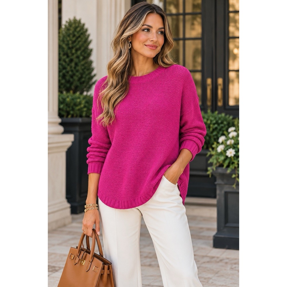 Lauren Ralph Lauren Fuschia Pink Sweater Large Preppy Old Money Quiet Luxury